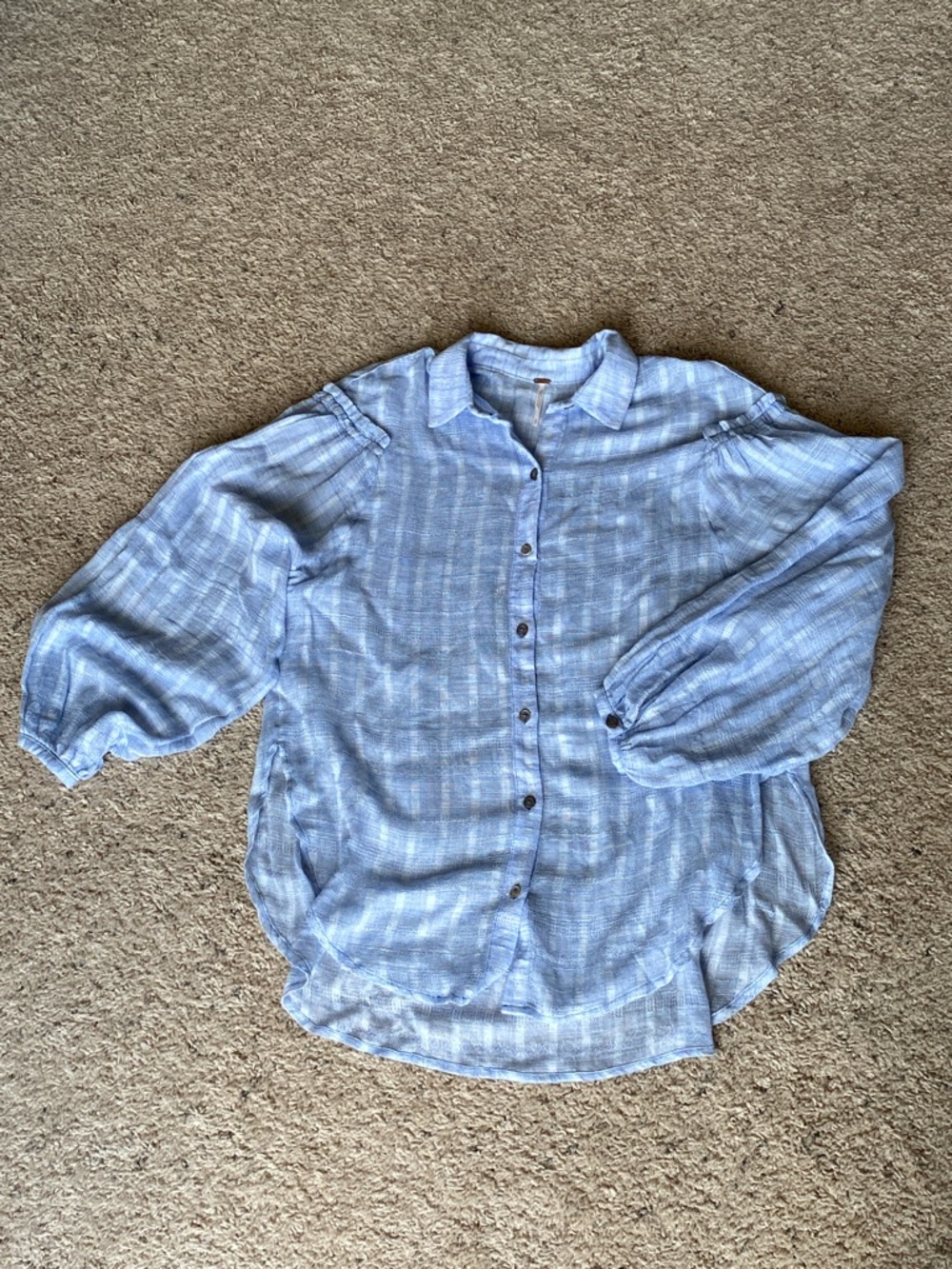 Free People Sky Blue Gauzy Button-Front Blouse